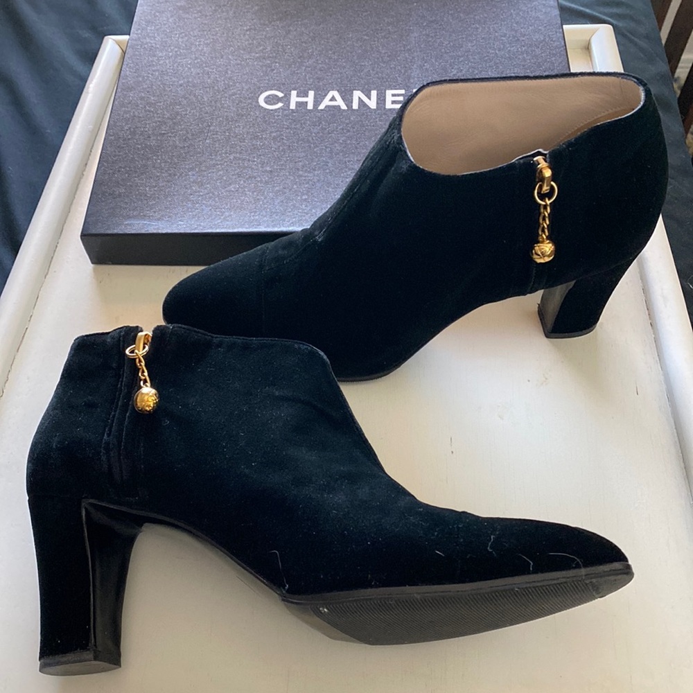 Vintage CHANEL Black Velvet Ankle Boot
